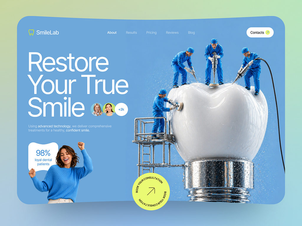 SmileTown dental experience with a finished tooth and specialist care team